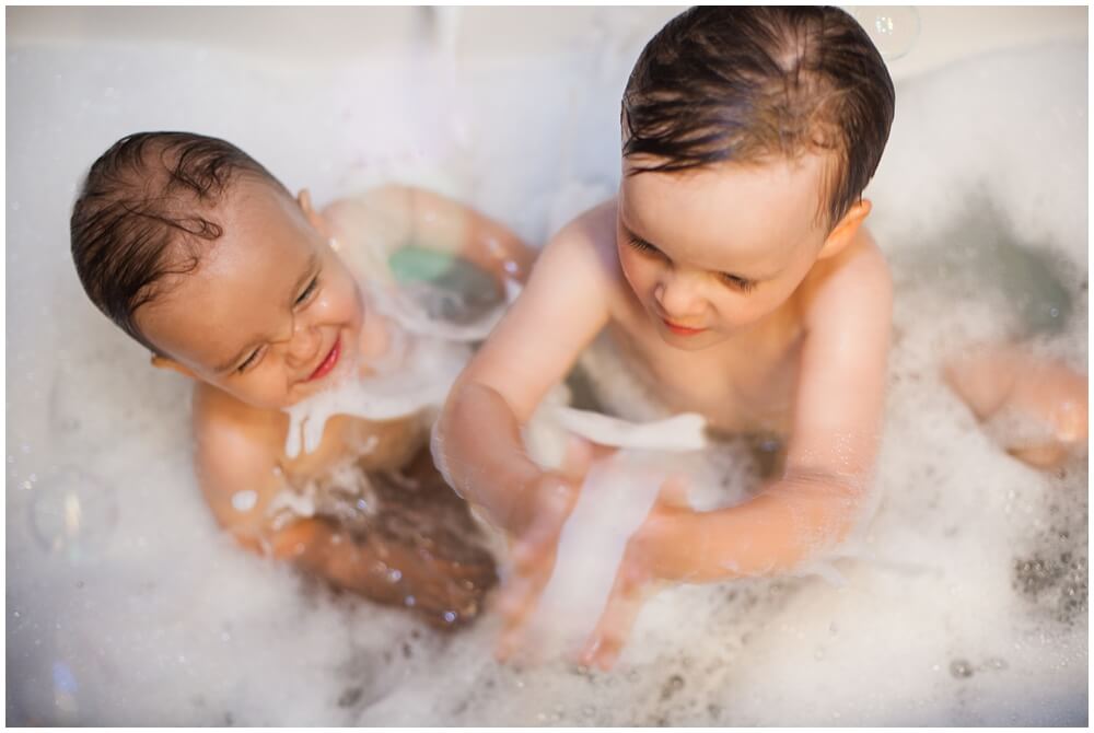 Bubble bath time at the bedtime story shoot in NYC with audrey blake photography